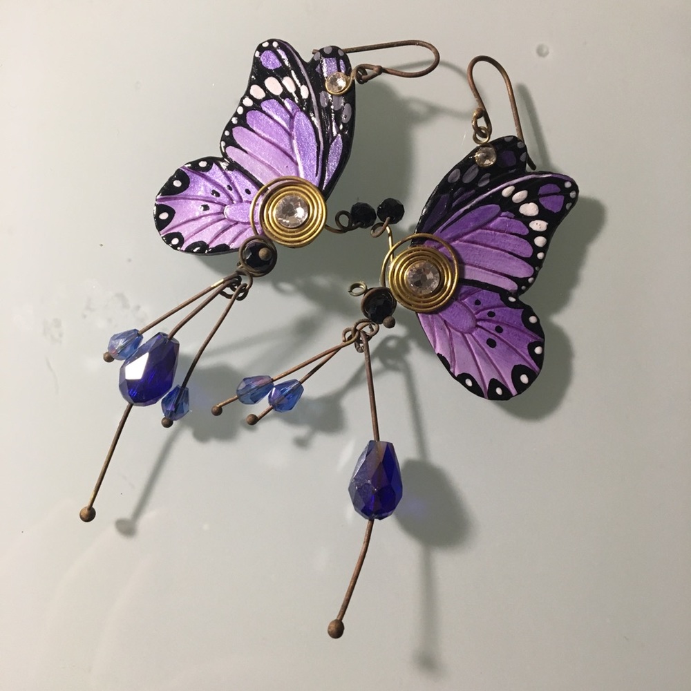 Hand painted and hand made butterfly earrings